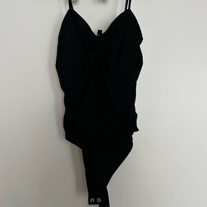 Chic Black Ruched Bodysuit